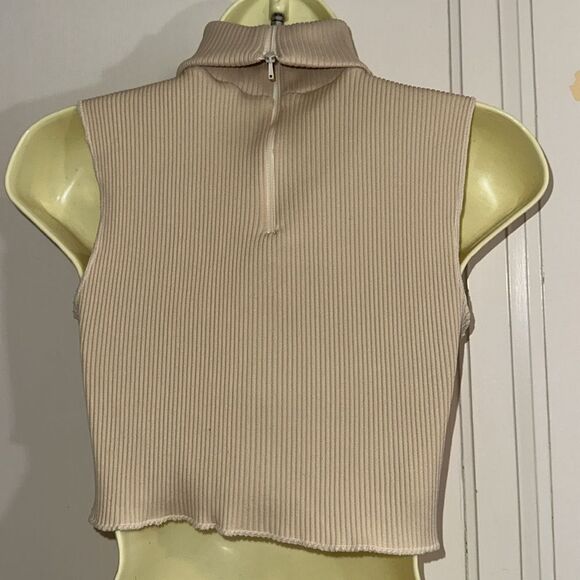 Vtg light tan polyester nylon ribbed turtleneck dickie layer top zip up back - Picture 4 of 4